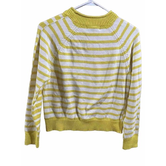 Banana Republic Womens Sweater Cable Knit Striped Pullover Long Sleeve Yellow M - Picture 2 of 3